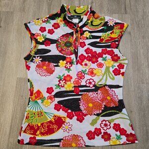 Vintage Brittany Asian Inspired Cheongsam Collar Floral Top Women's Size Large
